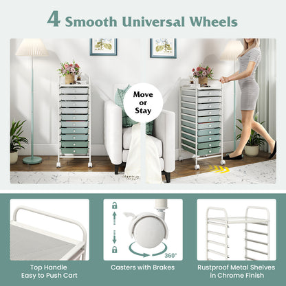 10 Drawer Rolling Storage Cart Organizer, Green File Cabinets at Gallery Canada