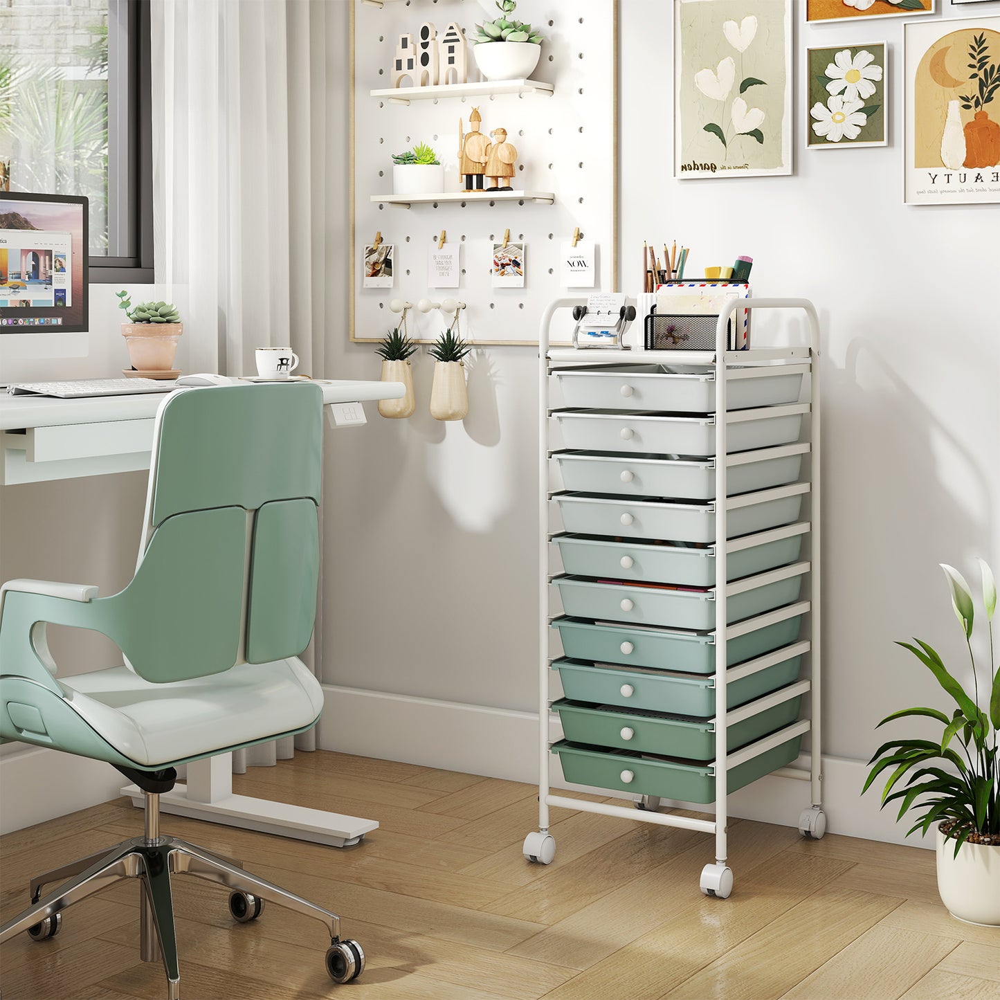 10 Drawer Rolling Storage Cart Organizer, Green File Cabinets at Gallery Canada