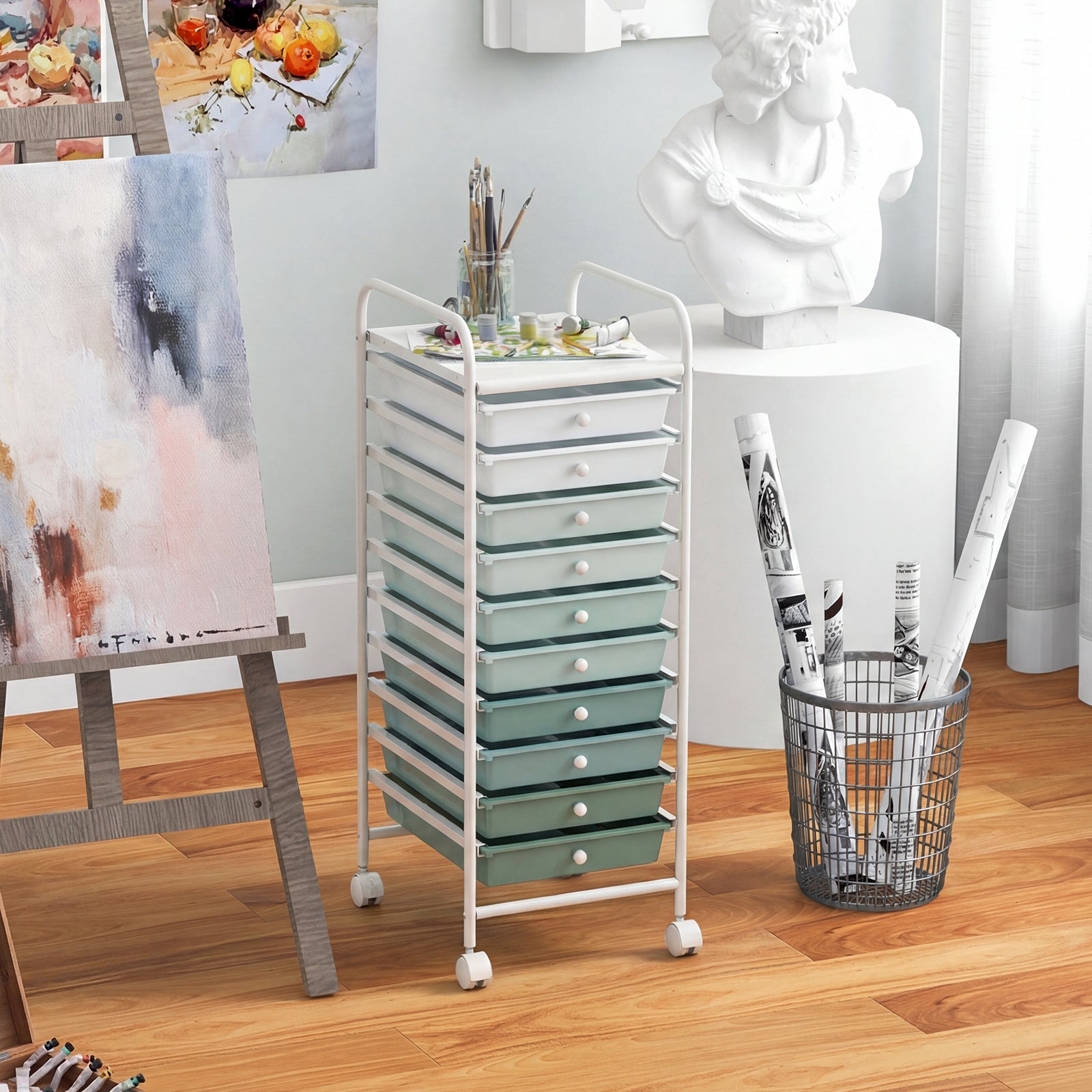 10 Drawer Rolling Storage Cart Organizer, Green File Cabinets at Gallery Canada