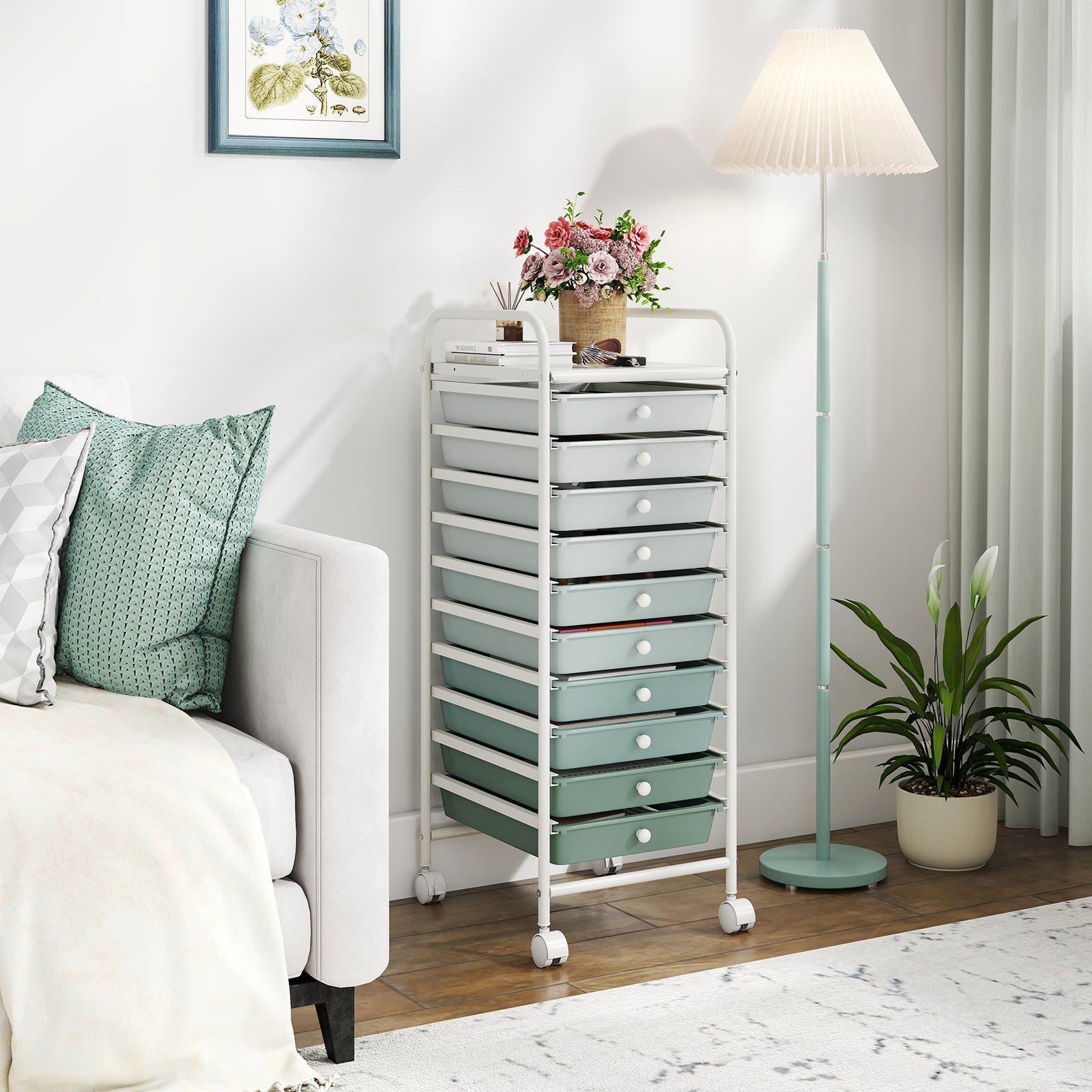 10 Drawer Rolling Storage Cart Organizer, Green File Cabinets at Gallery Canada