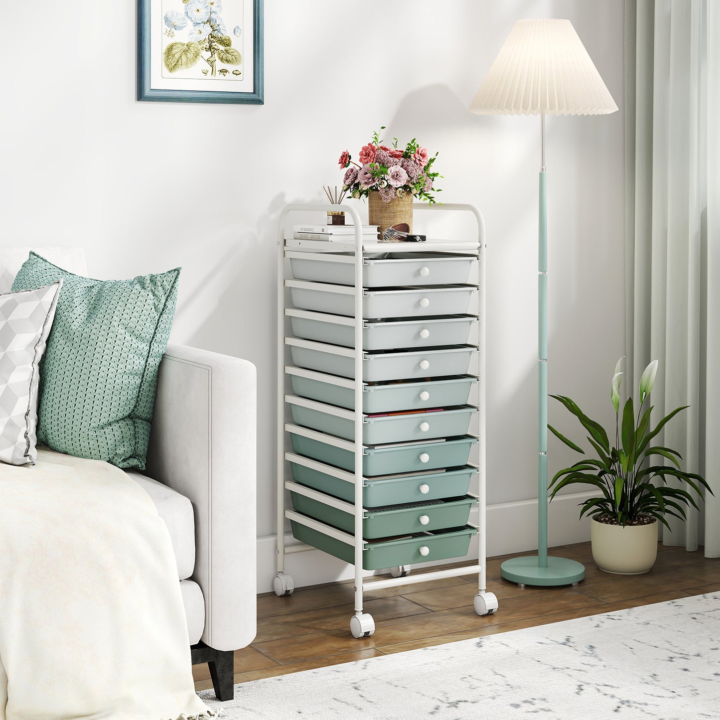 10 Drawer Rolling Storage Cart Organizer, Green File Cabinets at Gallery Canada