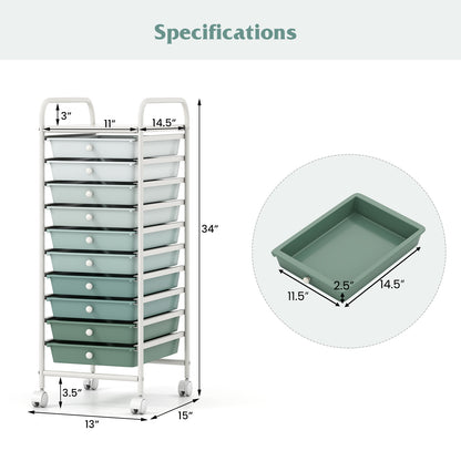 10 Drawer Rolling Storage Cart Organizer, Green File Cabinets at Gallery Canada