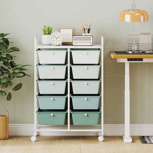 10-Drawer Rolling Storage Cart, Light Green