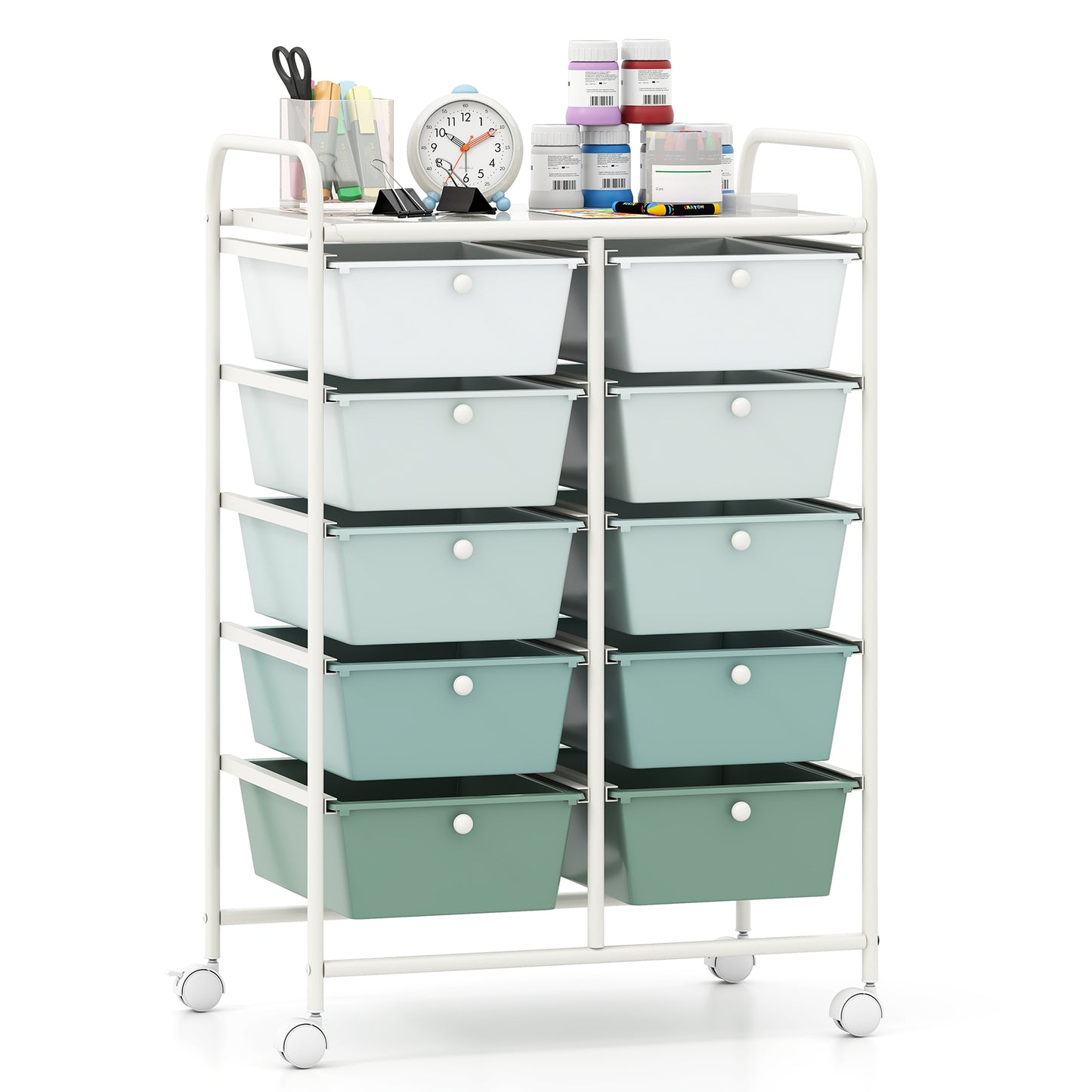 10-Drawer Rolling Storage Cart, Light Green File Cabinets Light Green at Gallery Canada