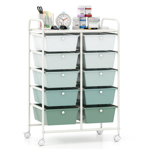 10-Drawer Rolling Storage Cart, Light Green