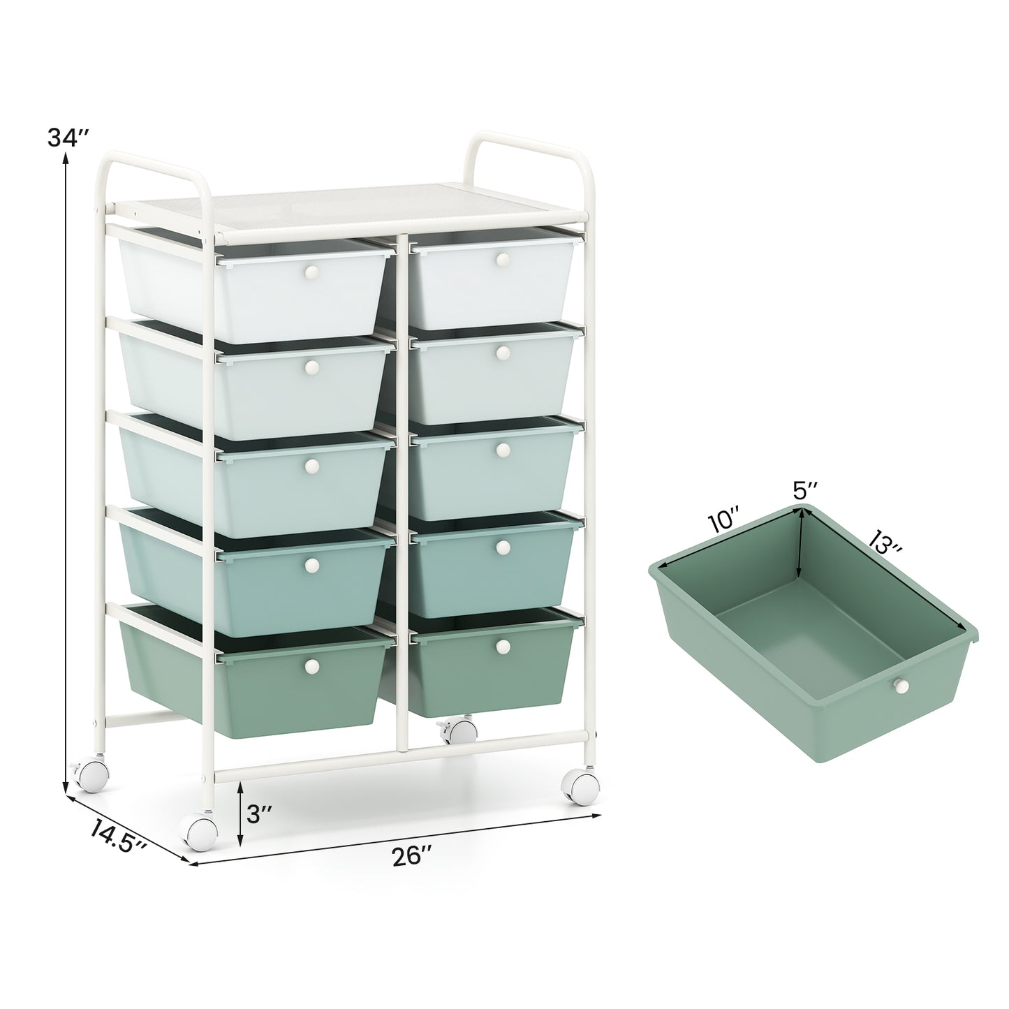 10-Drawer Rolling Storage Cart, Light Green File Cabinets at Gallery Canada