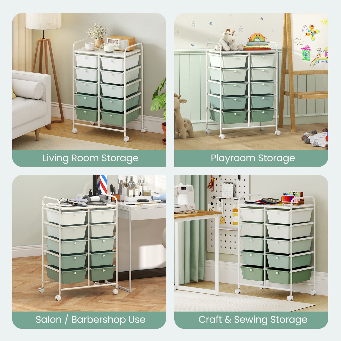 10-Drawer Rolling Storage Cart, Light Green File Cabinets at Gallery Canada
