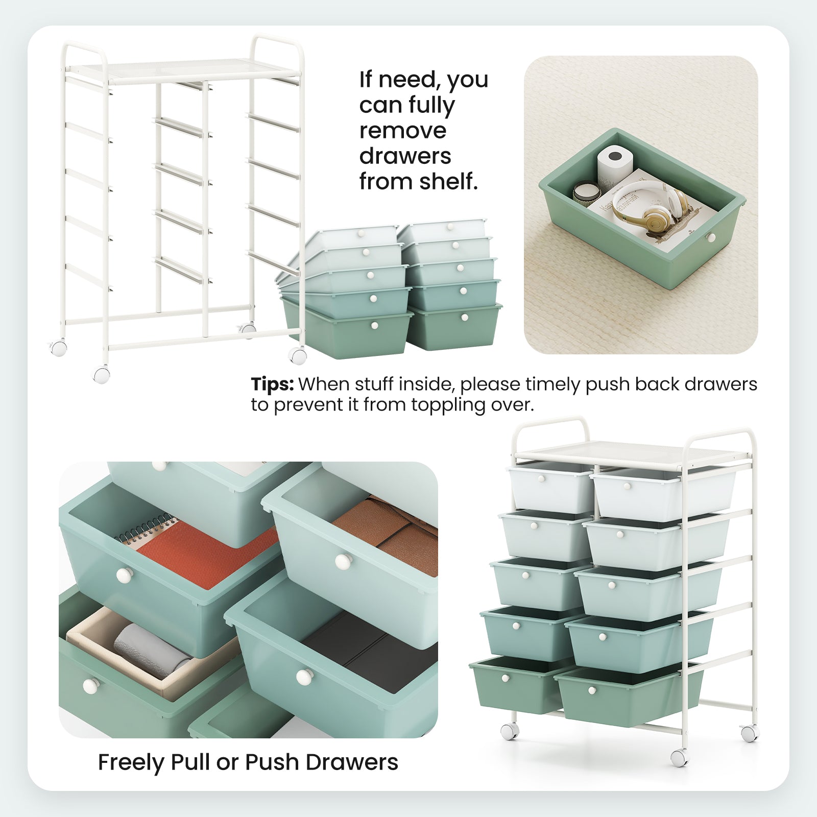 10-Drawer Rolling Storage Cart, Light Green File Cabinets at Gallery Canada
