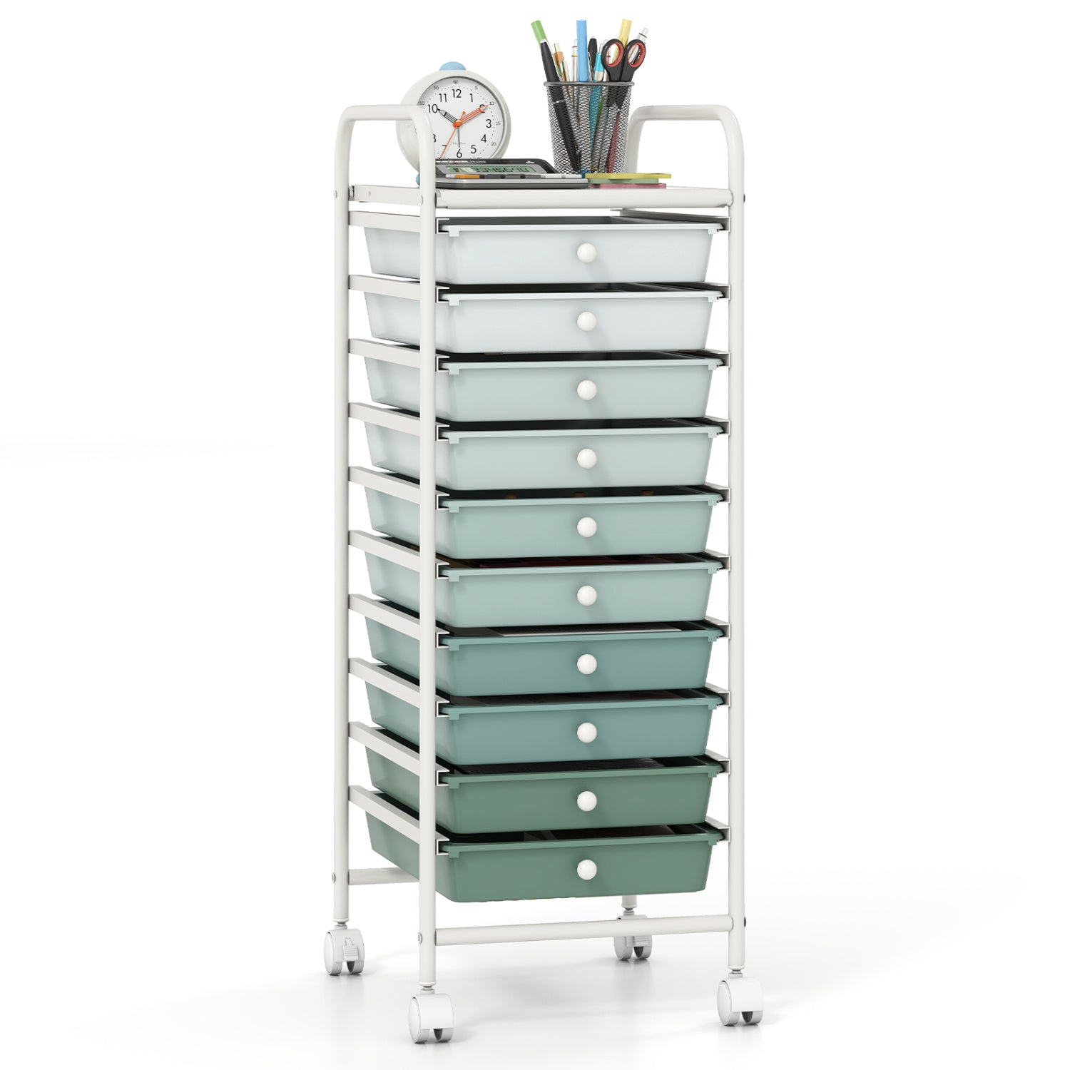 10 Drawer Rolling Storage Cart Organizer, Green File Cabinets Green at Gallery Canada