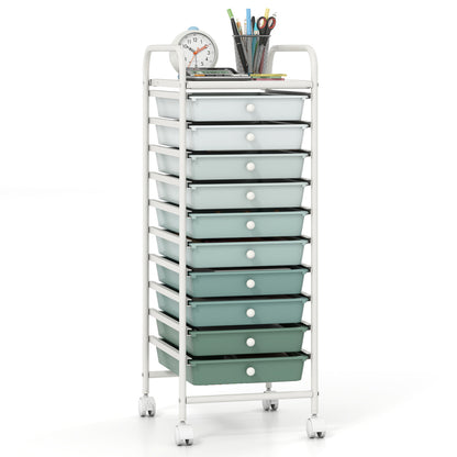10 Drawer Rolling Storage Cart Organizer, Green File Cabinets Green at Gallery Canada