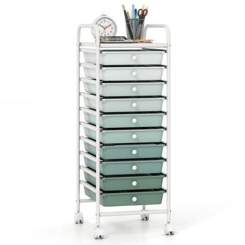 10 Drawer Rolling Storage Cart Organizer, Green