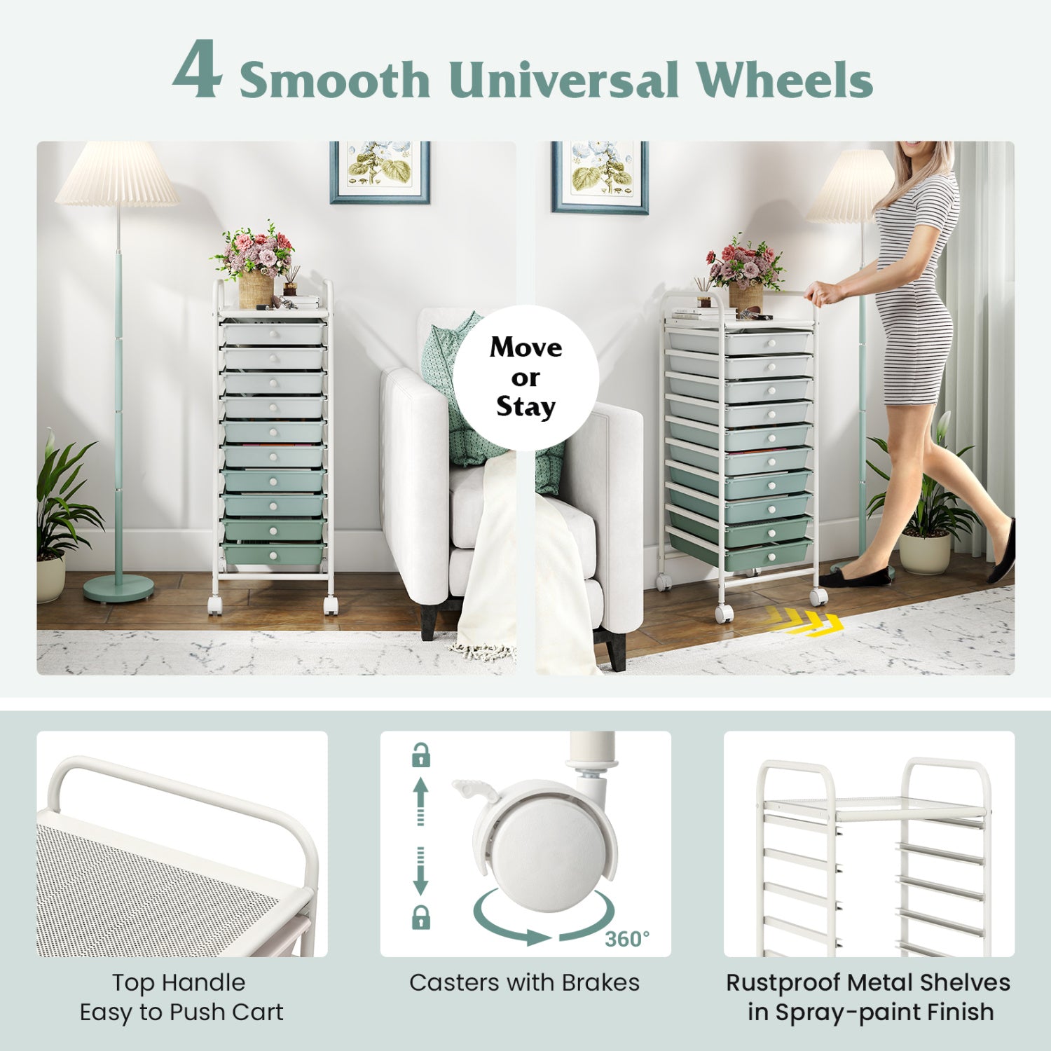 10 Drawer Rolling Storage Cart Organizer, Green File Cabinets at Gallery Canada