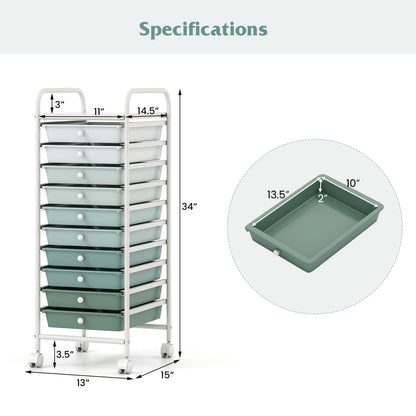 10 Drawer Rolling Storage Cart Organizer, Green File Cabinets at Gallery Canada