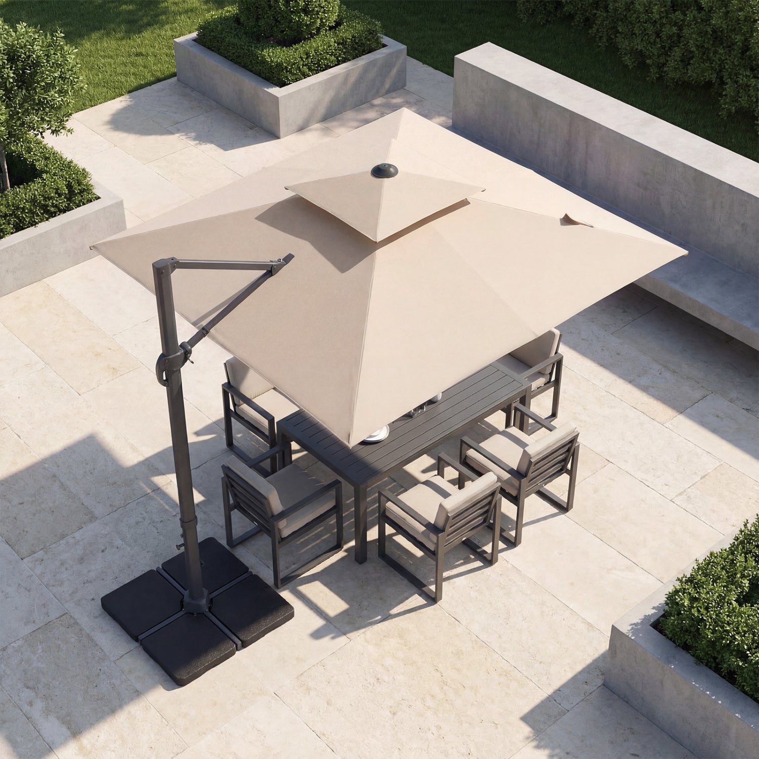 10 FT Aluminum Pole Patio Cantilever Umbrella with 220 LBS Base, Beige Outdoor Umbrellas at Gallery Canada