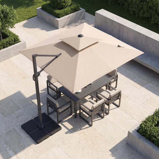 10 FT Aluminum Pole Patio Cantilever Umbrella with 220 LBS Base, Beige Outdoor Umbrellas Beige at Gallery Canada