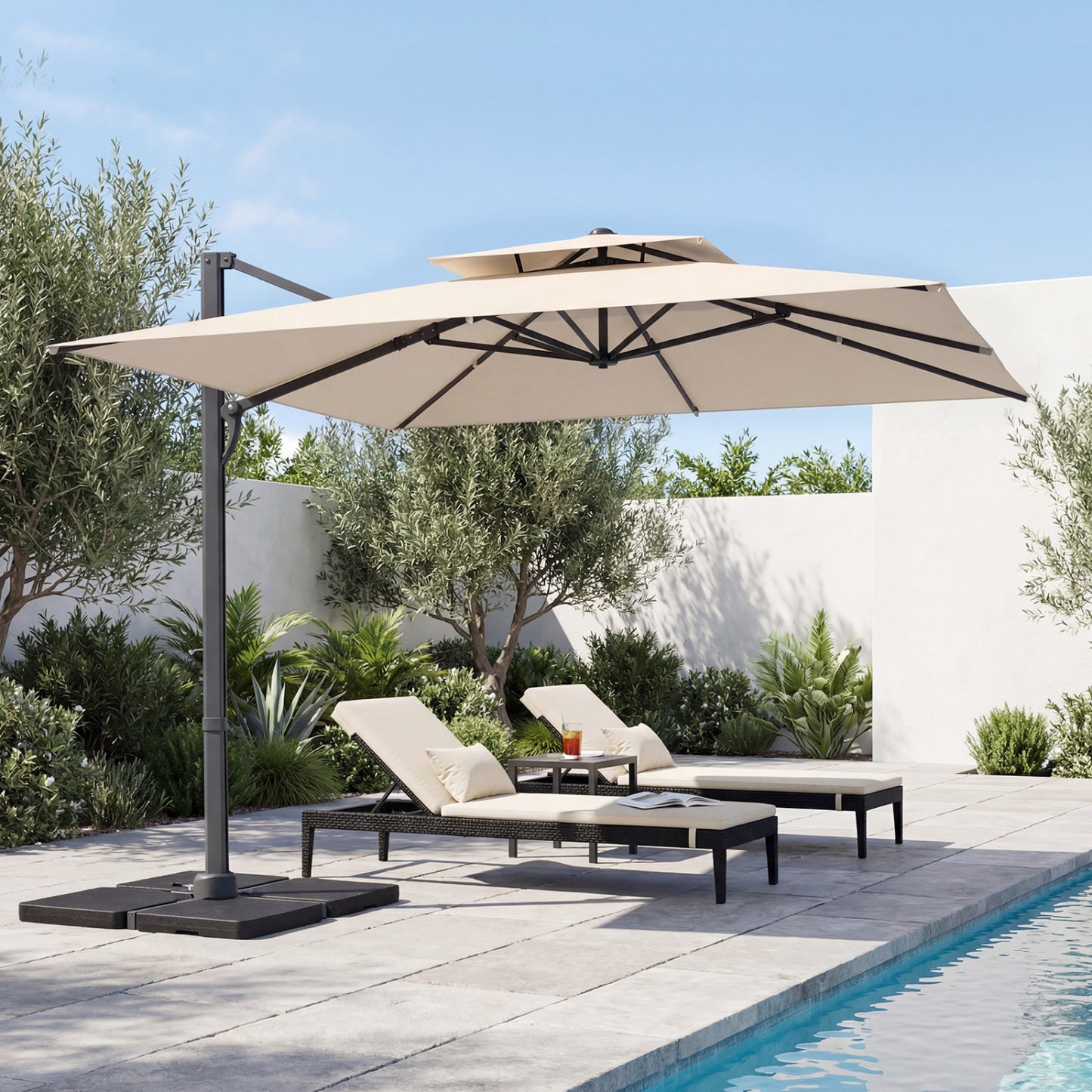 10 FT Aluminum Pole Patio Cantilever Umbrella with 220 LBS Base, Beige Outdoor Umbrellas at Gallery Canada