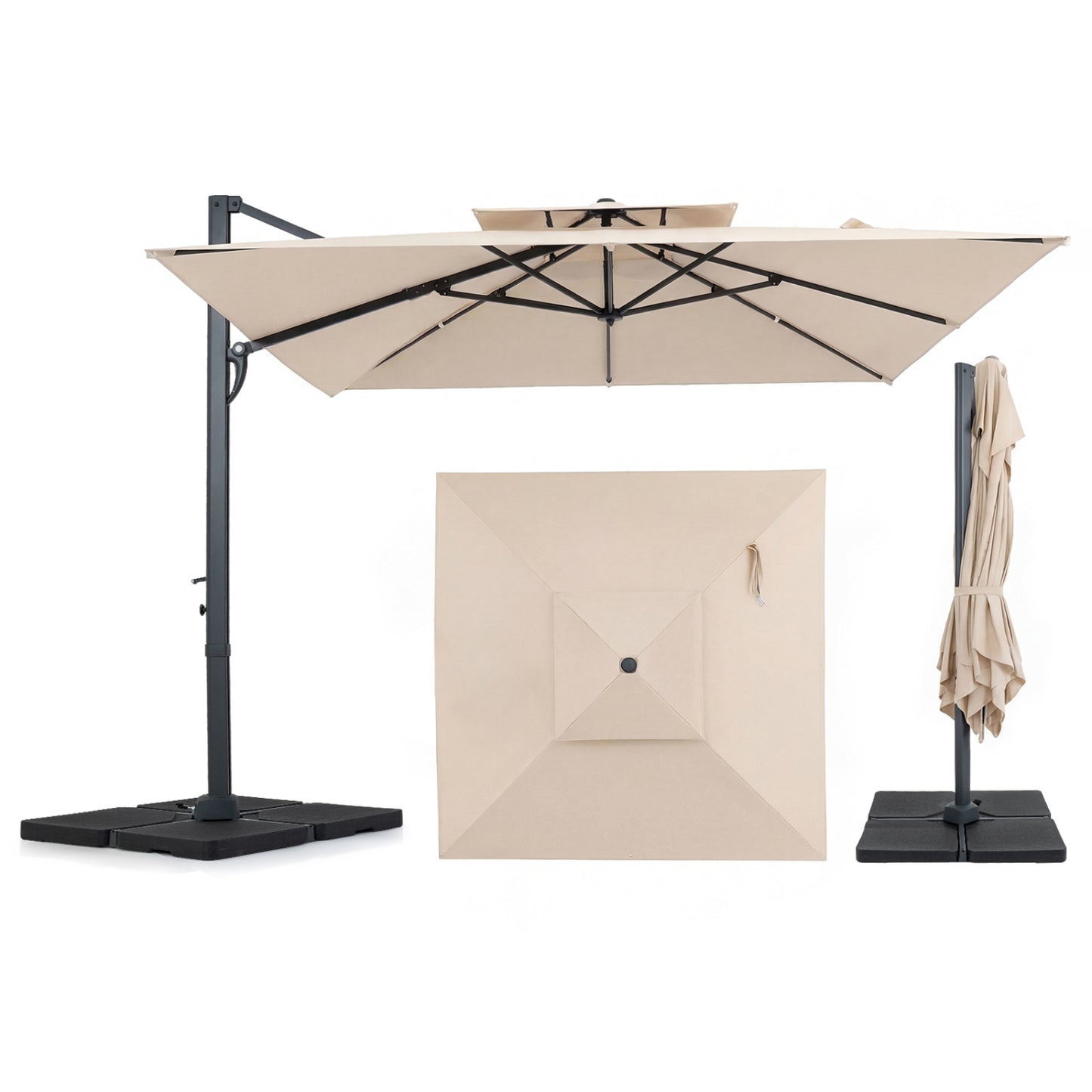 10 FT Aluminum Pole Patio Cantilever Umbrella with 220 LBS Base, Beige Outdoor Umbrellas Beige at Gallery Canada