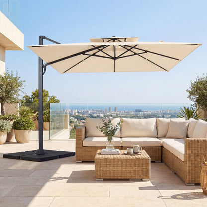 10 FT Aluminum Pole Patio Cantilever Umbrella with 220 LBS Base, Beige Outdoor Umbrellas at Gallery Canada