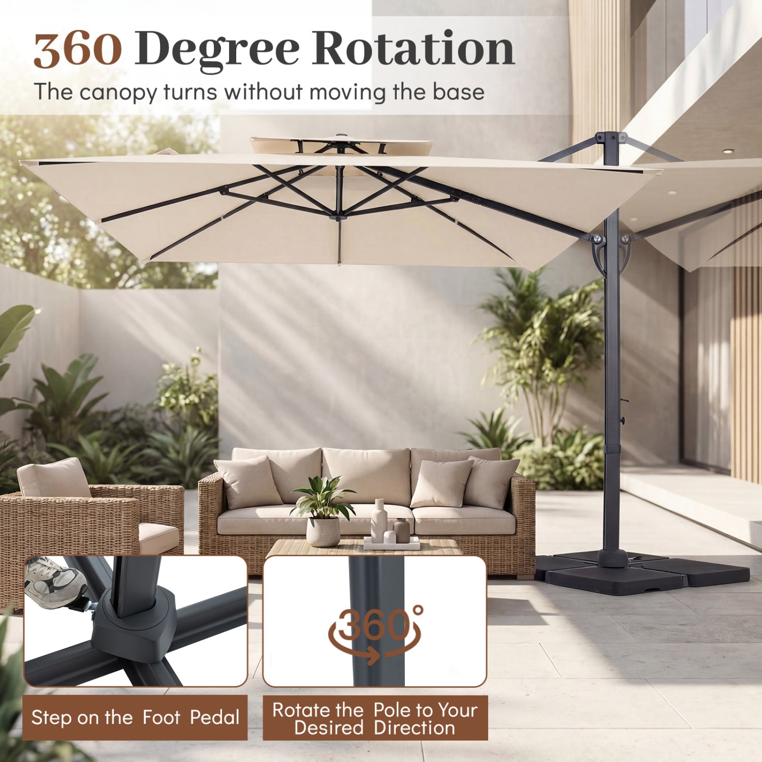 10 FT Aluminum Pole Patio Cantilever Umbrella with 220 LBS Base, Beige Outdoor Umbrellas at Gallery Canada