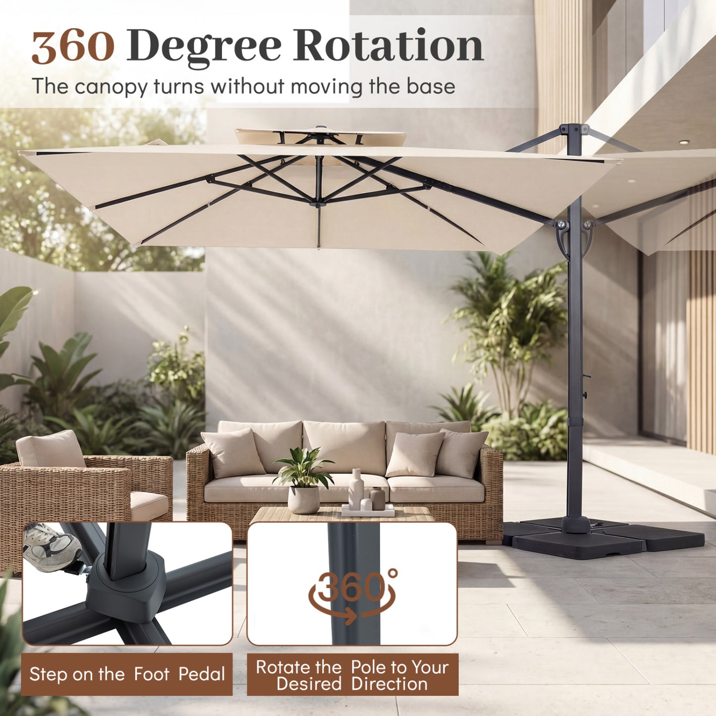 10 FT Aluminum Pole Patio Cantilever Umbrella with 220 LBS Base, Beige Outdoor Umbrellas at Gallery Canada