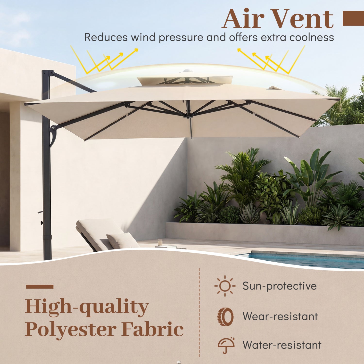 10 FT Aluminum Pole Patio Cantilever Umbrella with 220 LBS Base, Beige Outdoor Umbrellas at Gallery Canada