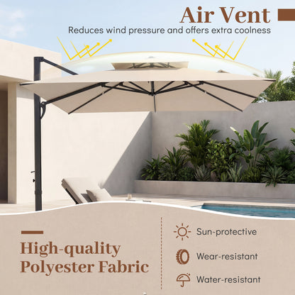 10 FT Aluminum Pole Patio Cantilever Umbrella with 220 LBS Base, Beige Outdoor Umbrellas at Gallery Canada