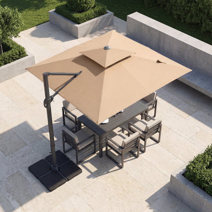 10 FT Aluminum Pole Patio Cantilever Umbrella with 220 LBS Base, Brown Outdoor Umbrellas at Gallery Canada