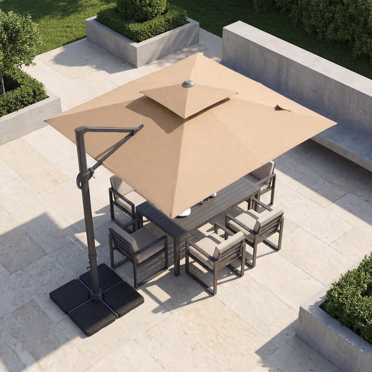 10 FT Aluminum Pole Patio Cantilever Umbrella with 220 LBS Base, Brown Outdoor Umbrellas Brown at Gallery Canada