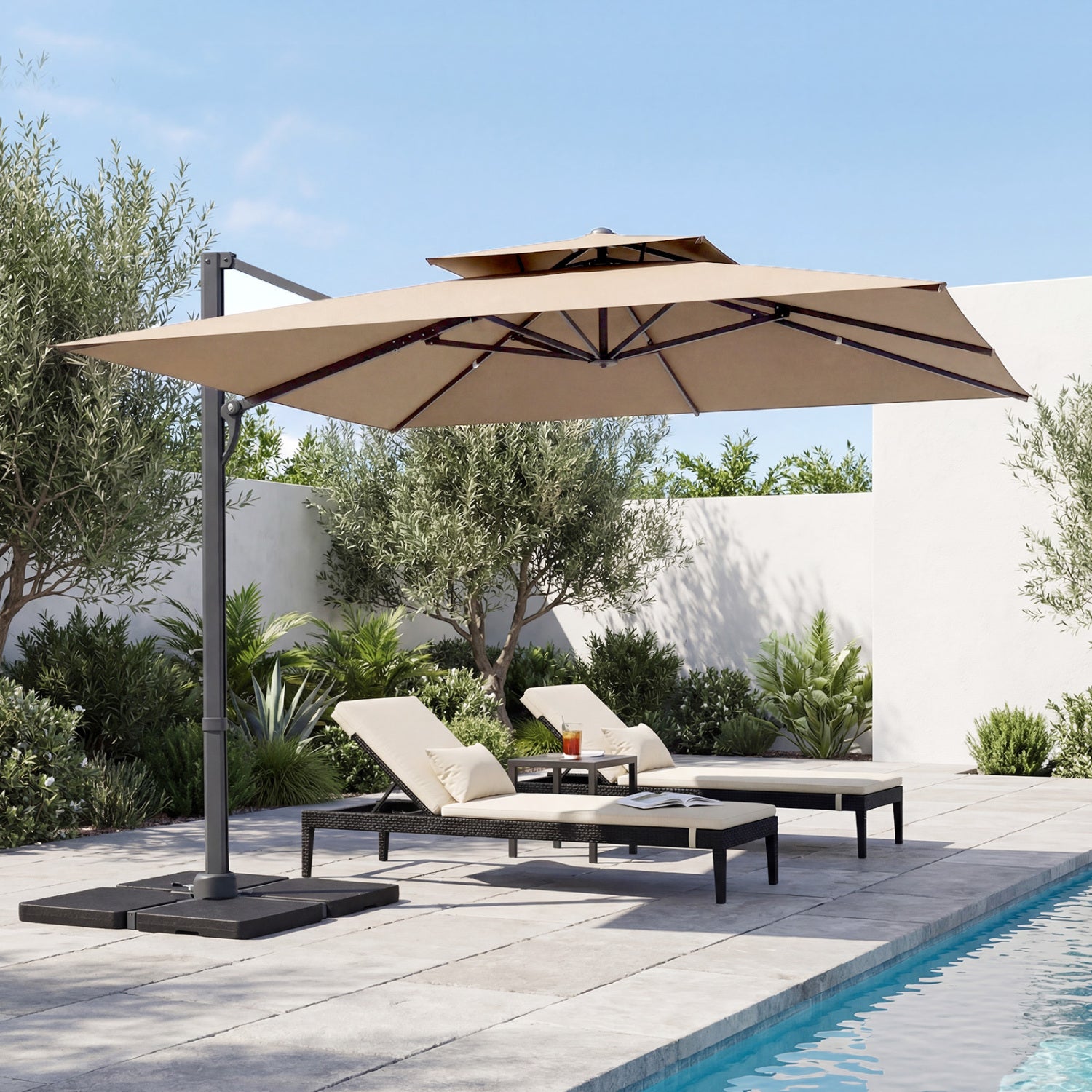 10 FT Aluminum Pole Patio Cantilever Umbrella with 220 LBS Base, Brown Outdoor Umbrellas at Gallery Canada