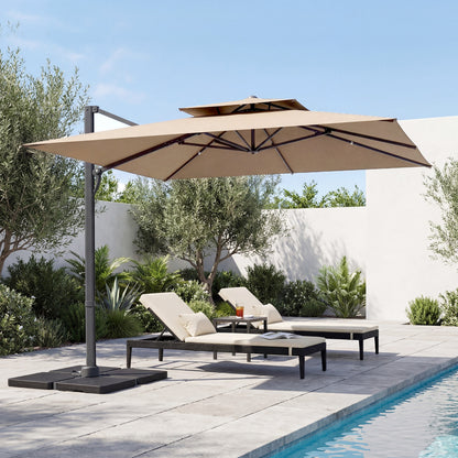 10 FT Aluminum Pole Patio Cantilever Umbrella with 220 LBS Base, Brown Outdoor Umbrellas at Gallery Canada
