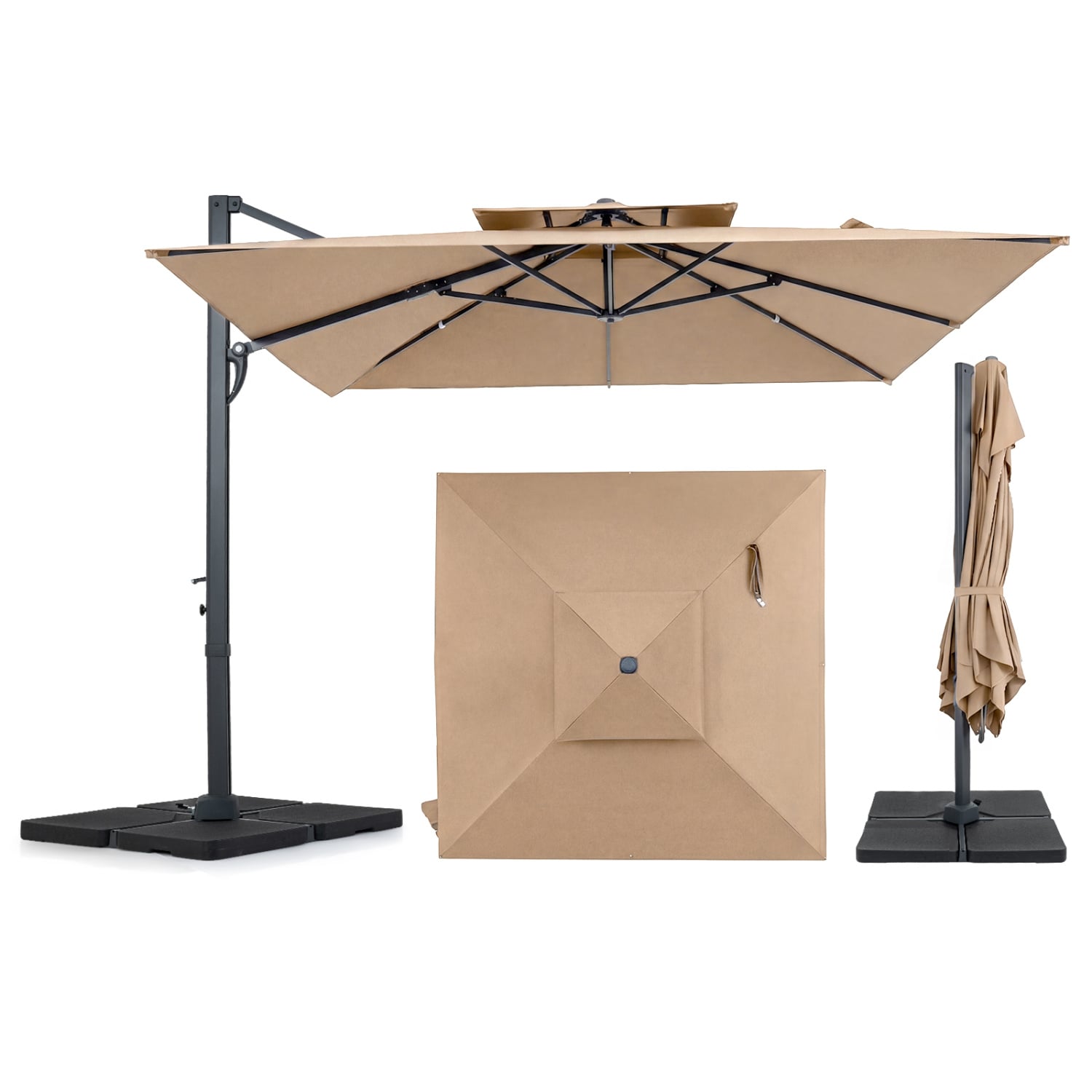 10 FT Aluminum Pole Patio Cantilever Umbrella with 220 LBS Base, Brown Outdoor Umbrellas Brown at Gallery Canada