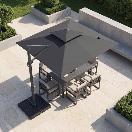 10 FT Aluminum Pole Patio Cantilever Umbrella with 220 LBS Base, Gray Outdoor Umbrellas Gray at Gallery Canada