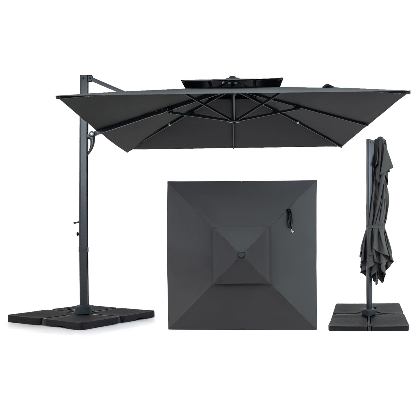 10 FT Aluminum Pole Patio Cantilever Umbrella with 220 LBS Base, Gray Outdoor Umbrellas Gray at Gallery Canada