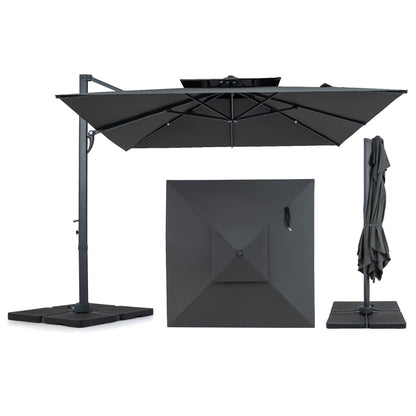 10 FT Aluminum Pole Patio Cantilever Umbrella with 220 LBS Base, Gray Outdoor Umbrellas Gray at Gallery Canada