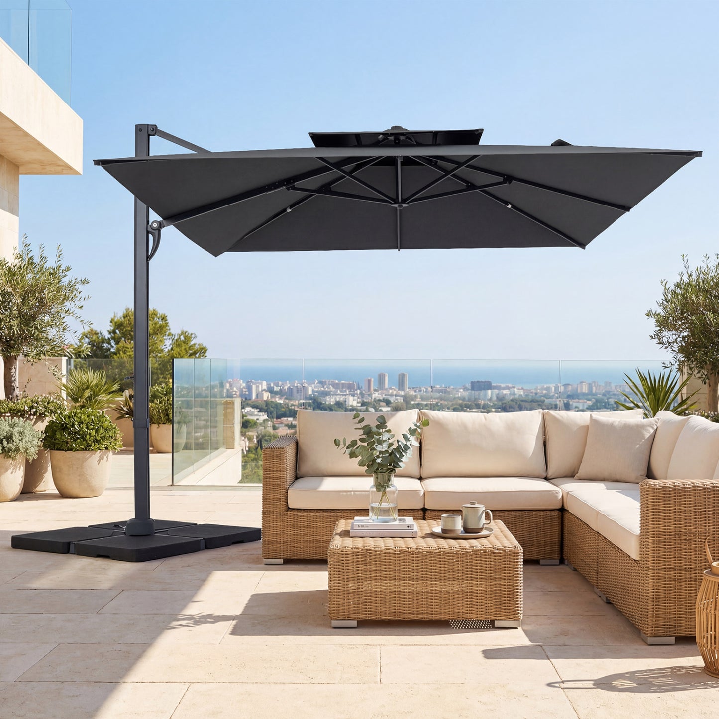 10 FT Aluminum Pole Patio Cantilever Umbrella with 220 LBS Base, Gray Outdoor Umbrellas at Gallery Canada
