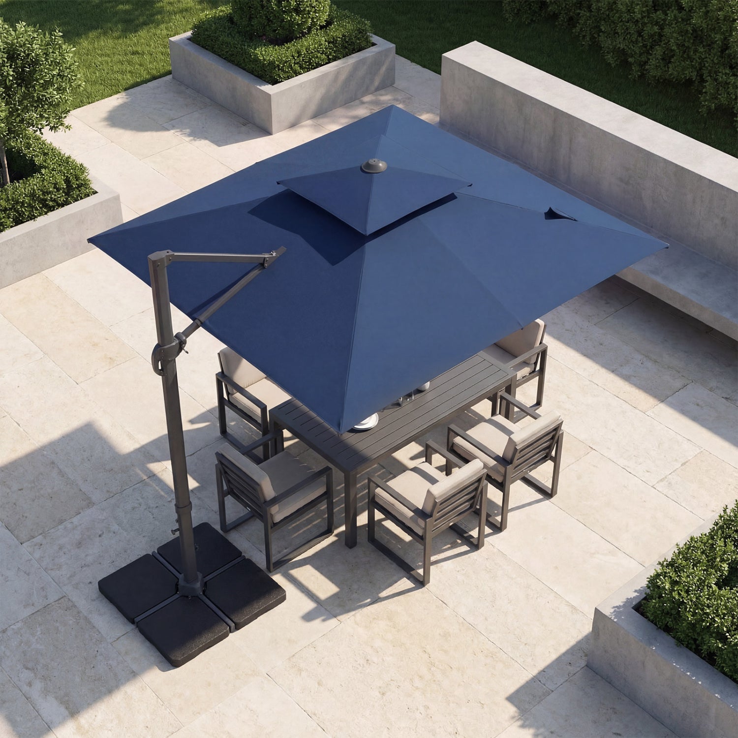 10 FT Aluminum Pole Patio Cantilever Umbrella with 220 LBS Base, Dark Blue Outdoor Umbrellas at Gallery Canada