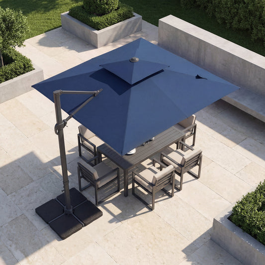 10 FT Aluminum Pole Patio Cantilever Umbrella with 220 LBS Base, Dark Blue Outdoor Umbrellas Dark Blue at Gallery Canada