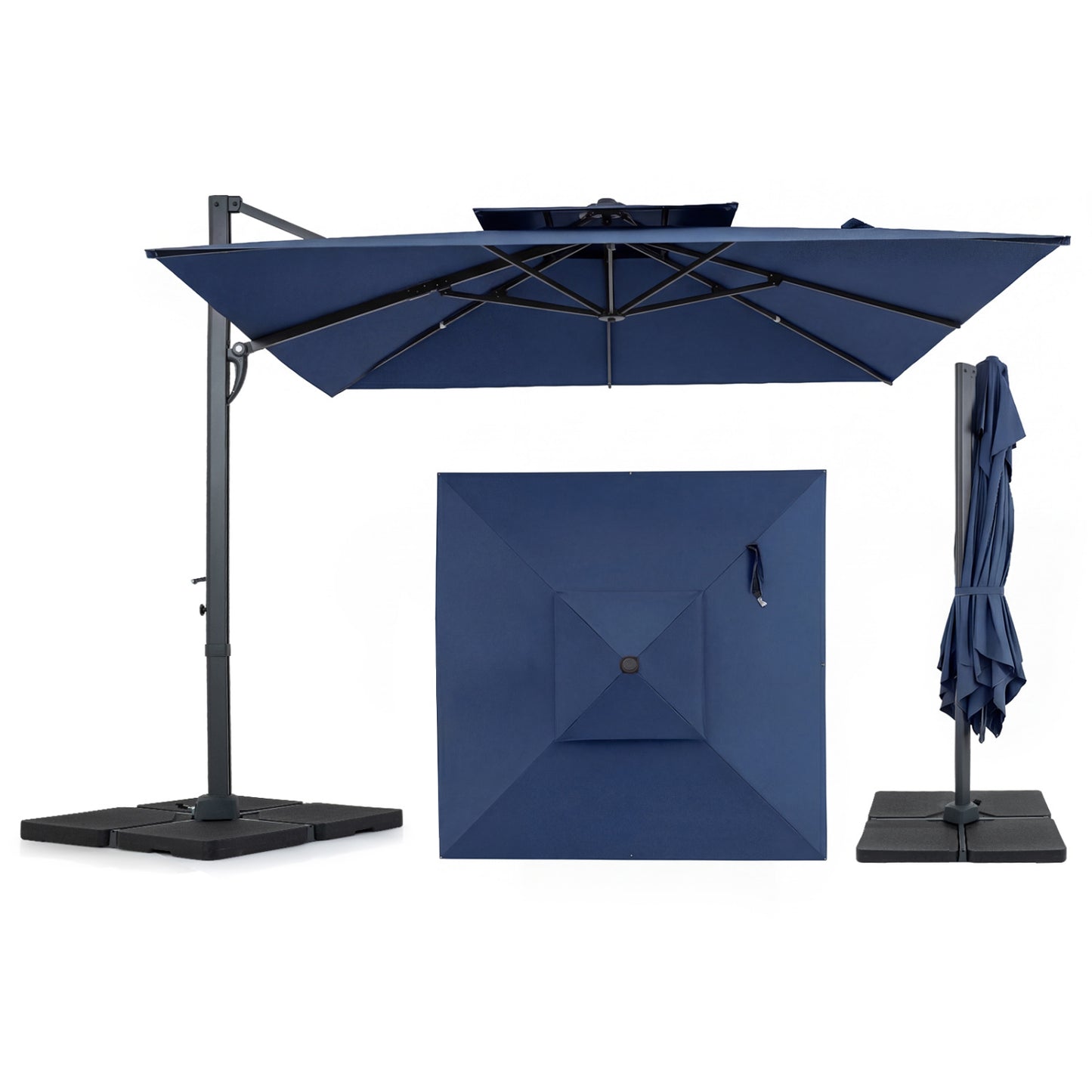 10 FT Aluminum Pole Patio Cantilever Umbrella with 220 LBS Base, Dark Blue Outdoor Umbrellas at Gallery Canada