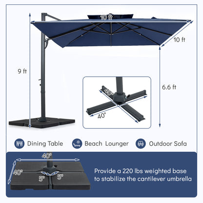 10 FT Aluminum Pole Patio Cantilever Umbrella with 220 LBS Base, Dark Blue Outdoor Umbrellas at Gallery Canada