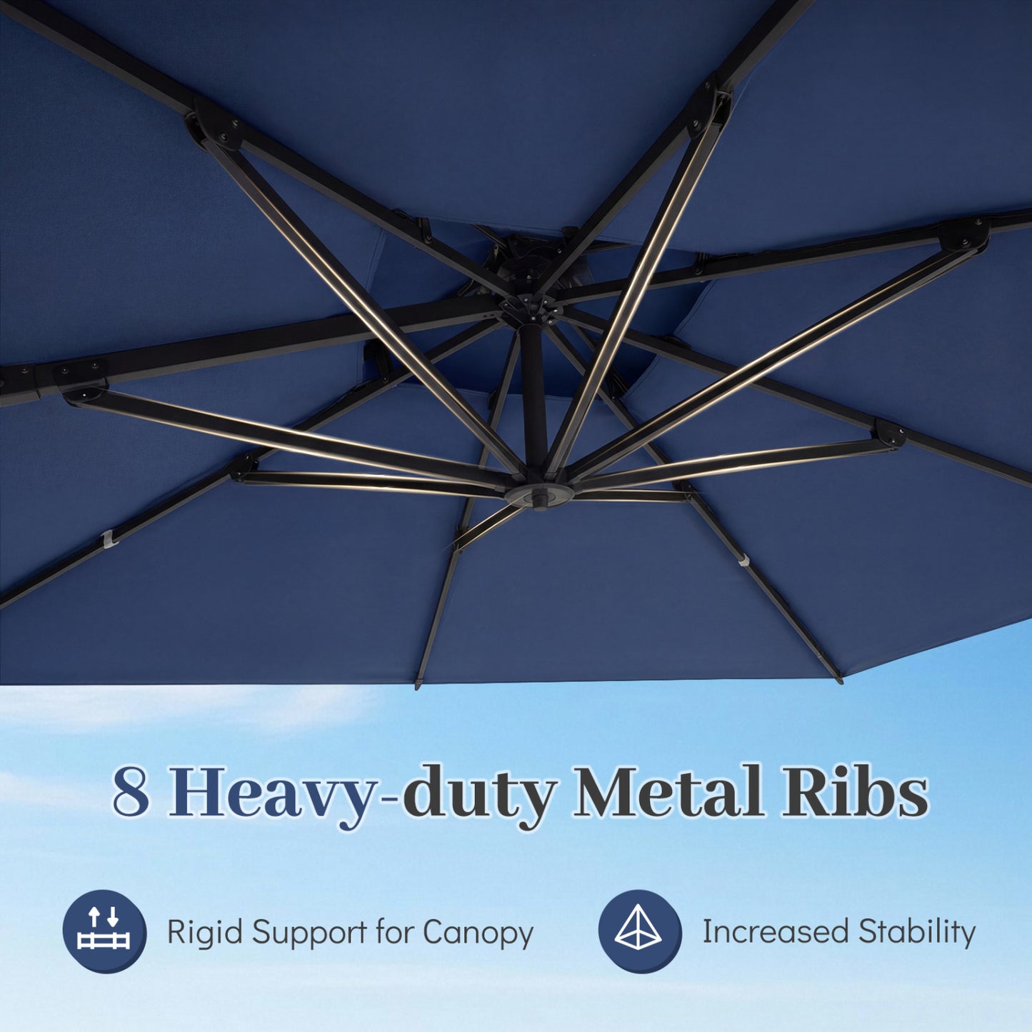 10 FT Aluminum Pole Patio Cantilever Umbrella with 220 LBS Base, Dark Blue Outdoor Umbrellas at Gallery Canada