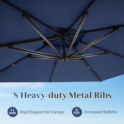 10 FT Aluminum Pole Patio Cantilever Umbrella with 220 LBS Base, Dark Blue Outdoor Umbrellas at Gallery Canada