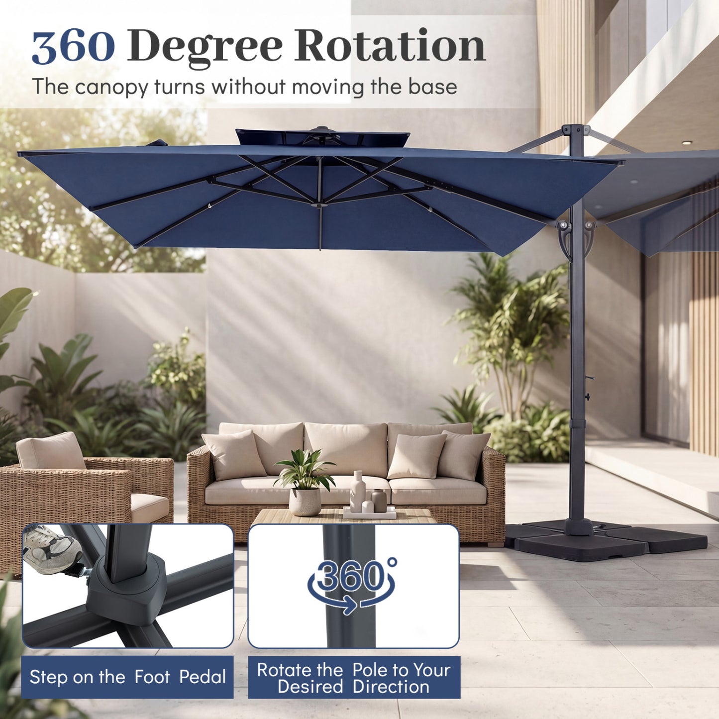 10 FT Aluminum Pole Patio Cantilever Umbrella with 220 LBS Base, Dark Blue Outdoor Umbrellas at Gallery Canada