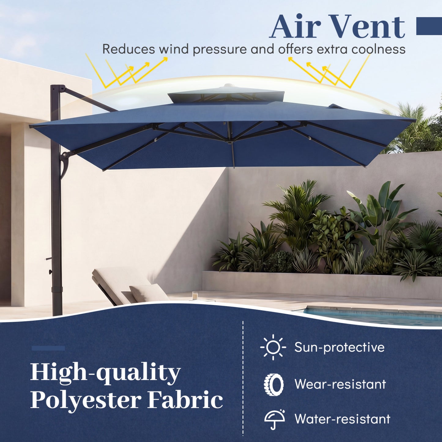 10 FT Aluminum Pole Patio Cantilever Umbrella with 220 LBS Base, Dark Blue Outdoor Umbrellas at Gallery Canada