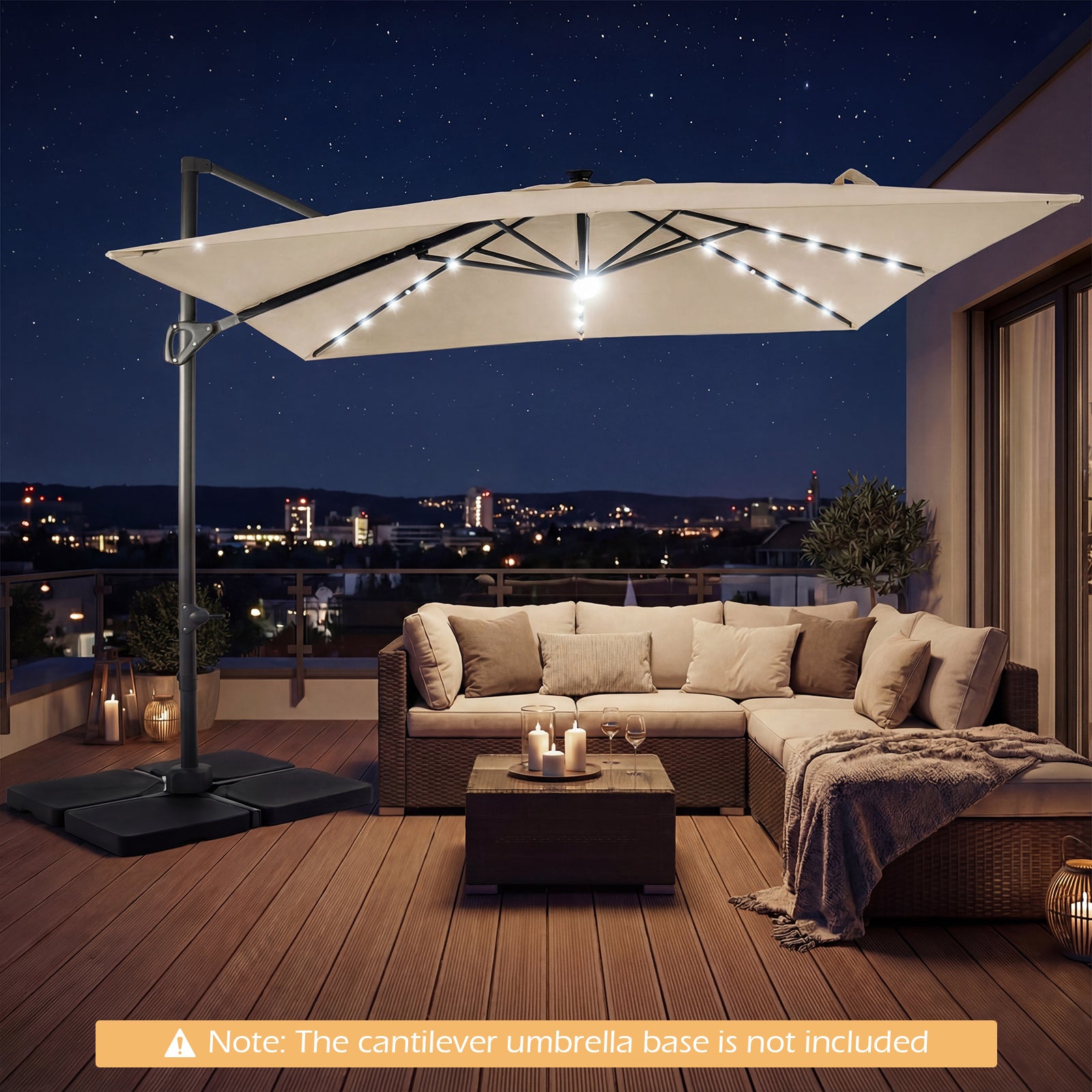 10 FT Cantilever Patio Umbrella with Solar LED Lights, Beige Outdoor Umbrellas at Gallery Canada