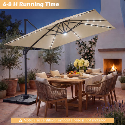 10 FT Cantilever Patio Umbrella with Solar LED Lights, Beige Outdoor Umbrellas at Gallery Canada