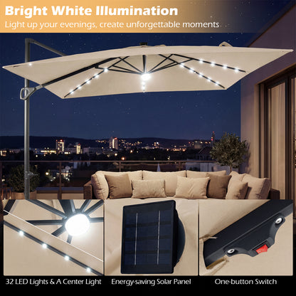 10 FT Cantilever Patio Umbrella with Solar LED Lights, Beige Outdoor Umbrellas at Gallery Canada