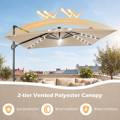 10 FT Cantilever Patio Umbrella with Solar LED Lights, Beige Outdoor Umbrellas at Gallery Canada