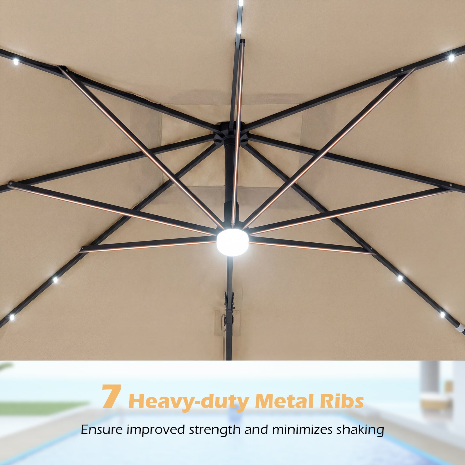 10 FT Cantilever Patio Umbrella with Solar LED Lights, Beige Outdoor Umbrellas at Gallery Canada