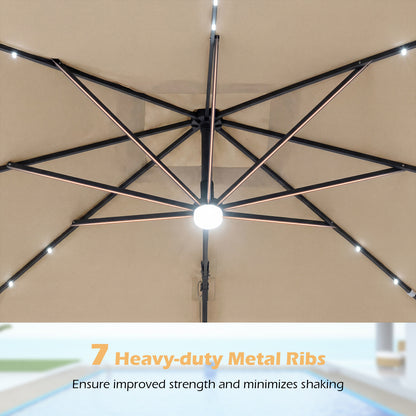 10 FT Cantilever Patio Umbrella with Solar LED Lights, Beige Outdoor Umbrellas at Gallery Canada