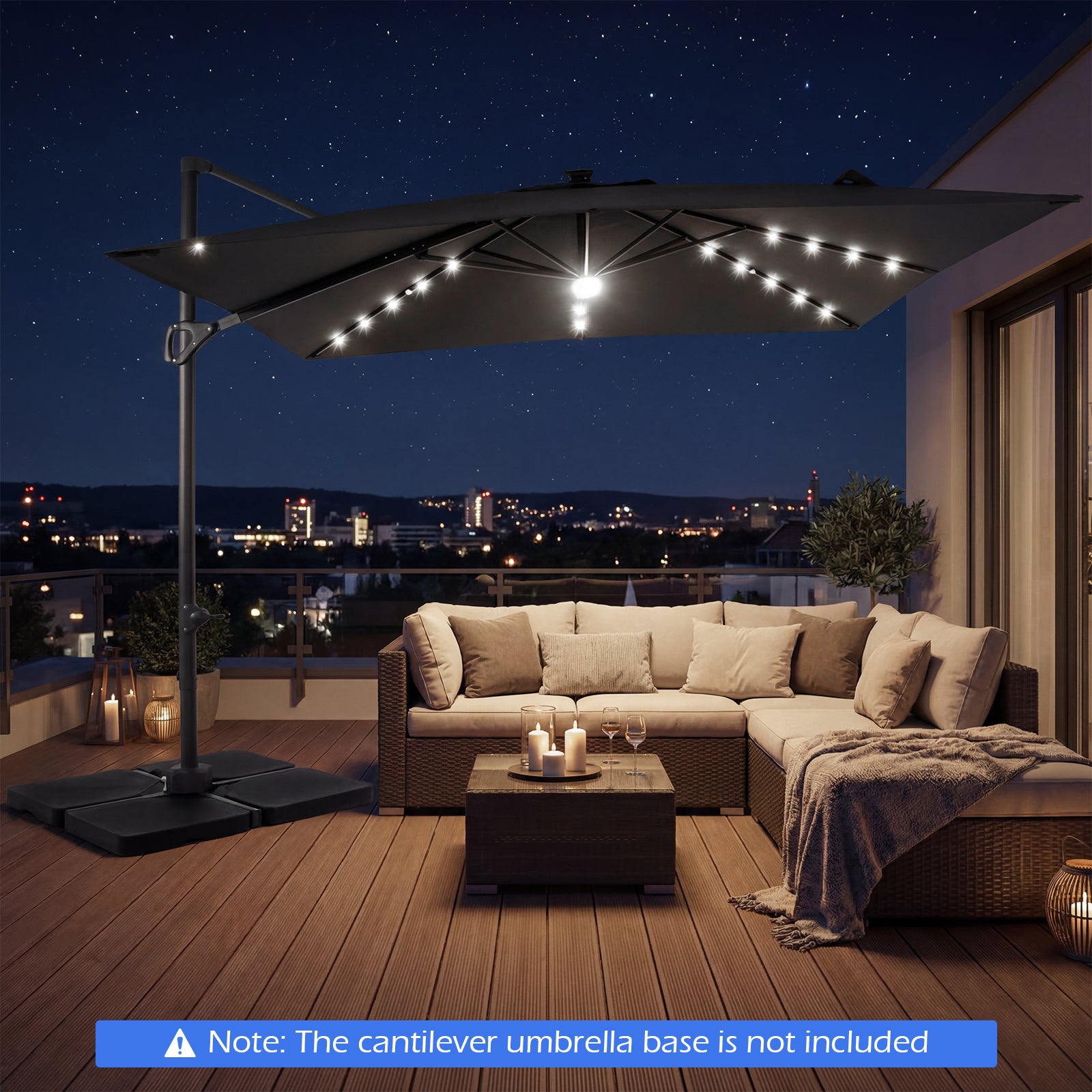 10 FT Cantilever Patio Umbrella With Solar LED Lights, Gray Outdoor Umbrellas at Gallery Canada
